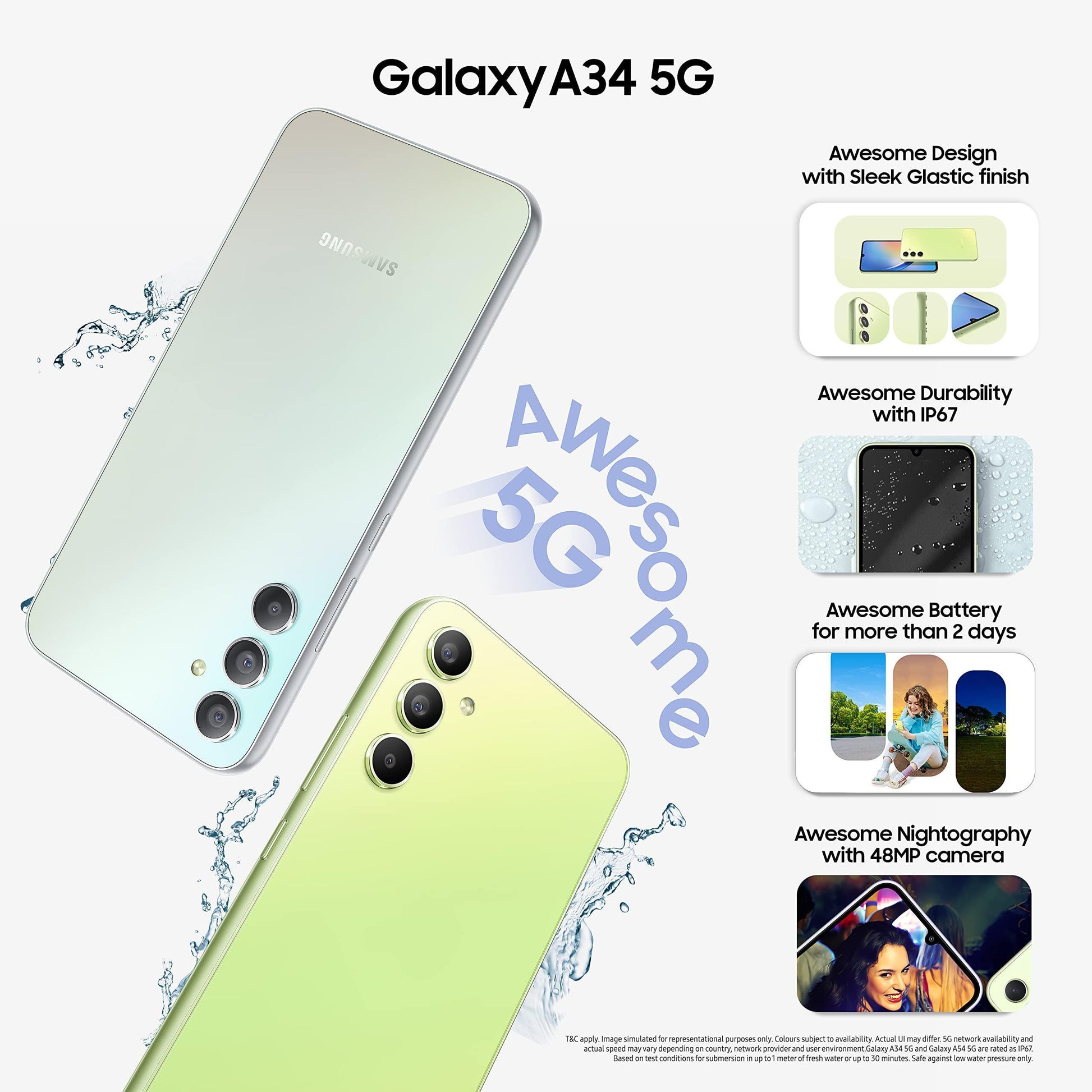 (Refurbished) Samsung Galaxy A34 5G (Awesome Graphite, 8GB, 128GB Storage) | 48 MP No Shake Cam (OIS) | IP67 | Gorilla Glass 5 | Voice Focus | Travel Adapter to be Purchased Separately - Triveni World