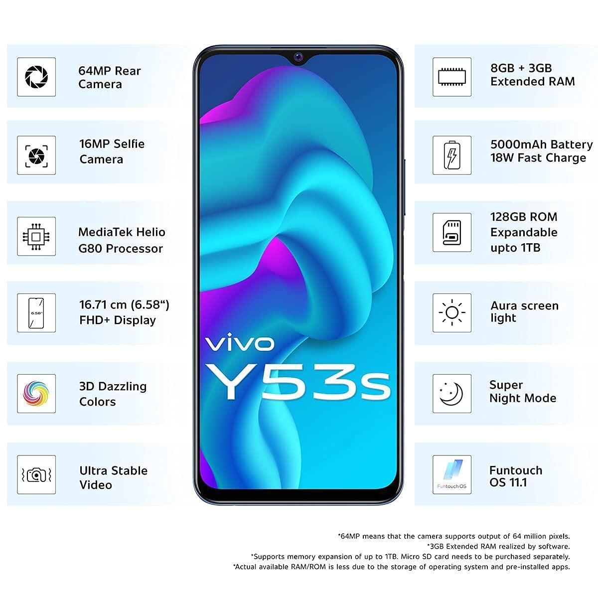 (Refurbished) Vivo Y53s (Deap Sea Blue, 8GB RAM, 128GB Storage) Without Offers - Triveni World
