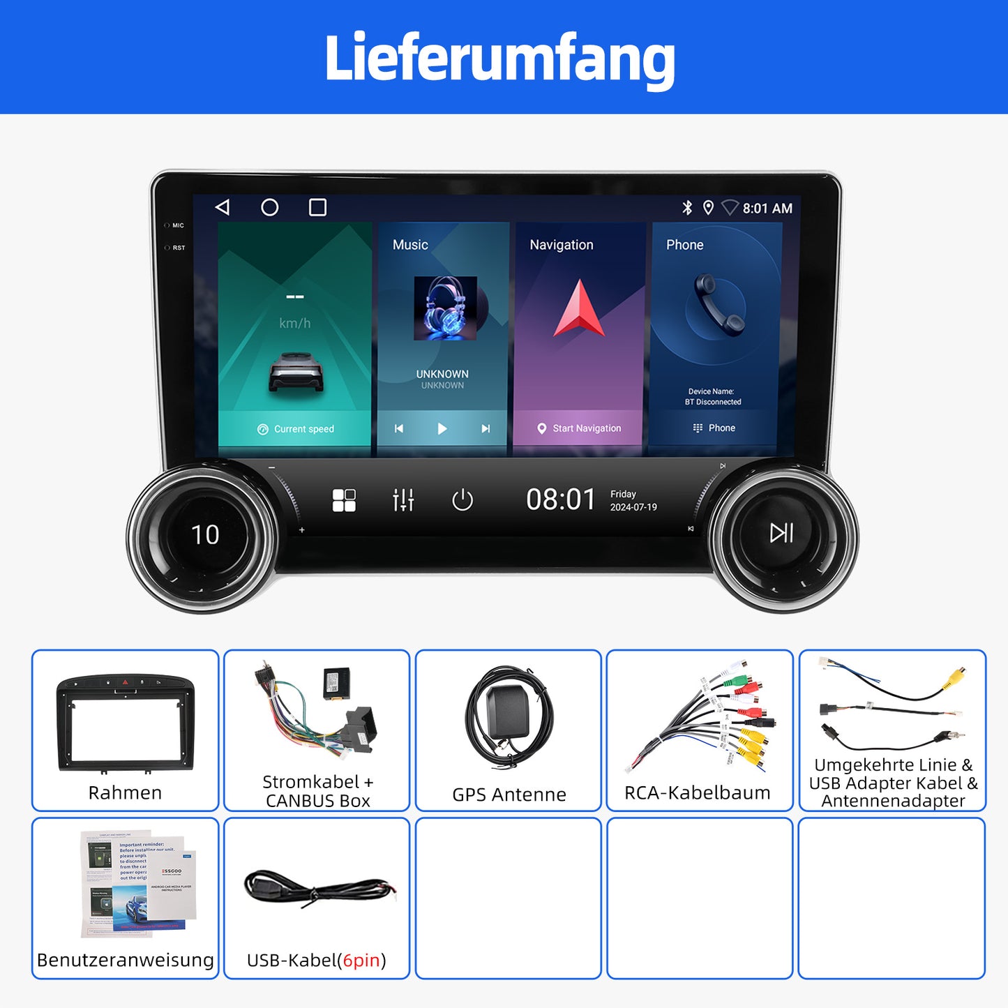 ESSGOO 2DIN Android 14 For Peugeot 408 RCZ 308 10-13 Car Radio Wireless Carplay Android Auto 10" Display GPS Navi WIFI FM RDS BT