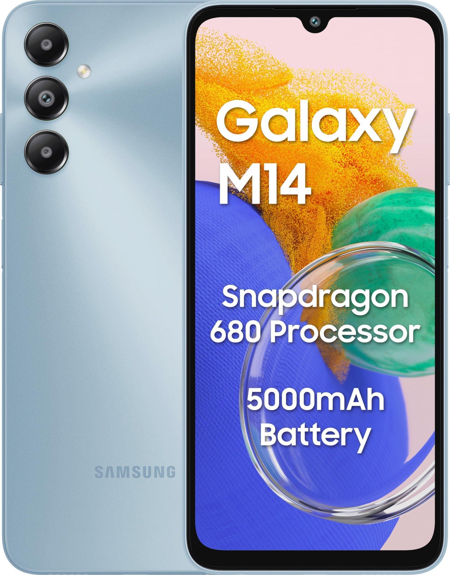 Samsung Galaxy M14 4G (Arctic Blue,6GB,128GB) | 50MP Triple Cam | 5000mAh Battery | Snapdragon 680 Processor | 2 Gen. OS Upgrade & 4 Year Security Update | 12GB RAM with RAM Plus | Without Charger - Triveni World