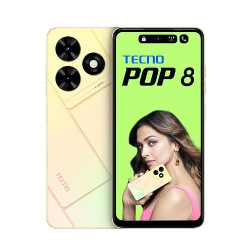 TECNO POP 8 (Alpenglow Gold,(8GB*+64GB)|90Hz Punch Hole Display with Dynamic Port & Dual Speakers with DTS| 5000mAh Battery |10W Type-C| Side Fingerprint Sensor| Octa-Core Processor - Triveni World