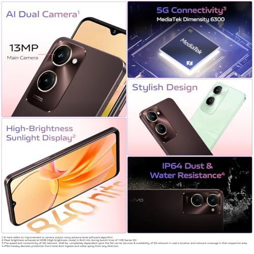 vivo Y28e 5G (Vintage Red, 4GB RAM, 128GB Storage) with No Cost EMI/Additional Exchange Offers | Without Charger - Triveni World