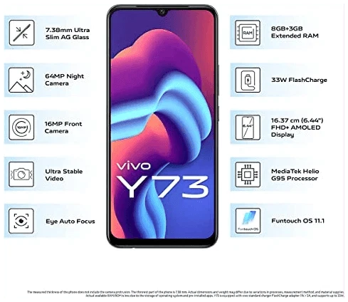 Vivo Y73 (Black, 8GB RAM, 128GB Storage) - Refurbished - Triveni World
