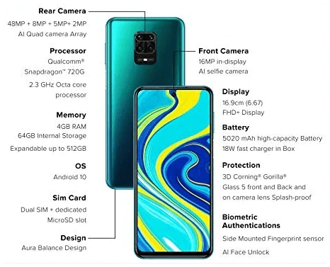 Xiaomi Redmi Note 9 Pro (Aurora Blue, 4GB RAM, 128GB Storage) - Refurbished - Triveni World